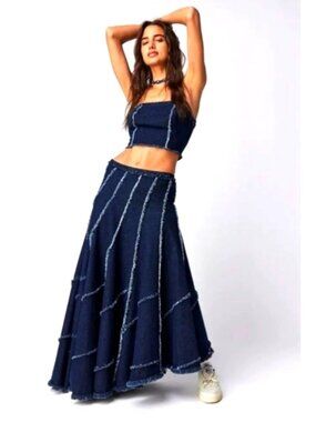 Free People FP One Safia Denim Set, Size 12, New With Tags, Two-Piece Matching